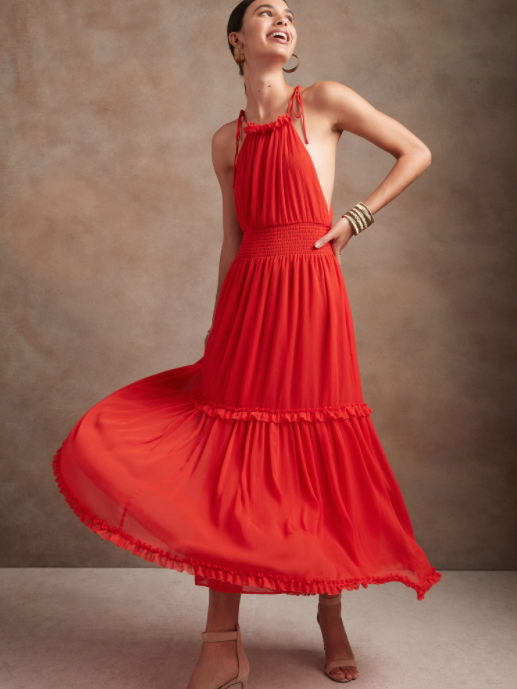 red halter strap dress