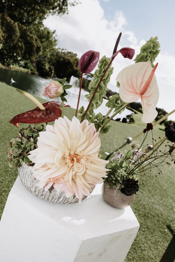 Modern style eco-friendly plant florals at Sunset ranch wedding